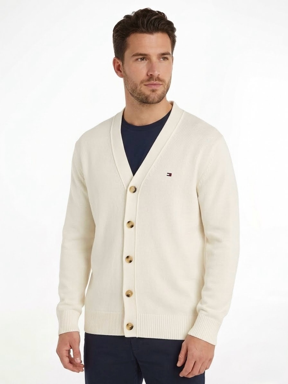Tommy Hilfiger Cardigan Sweater Large Cream White V-Neck NWT Preppy Grandpacore - Picture 2 of 13